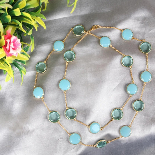 Aqua Chalcedony & Aquamarine Hydro Gold Plated Necklace