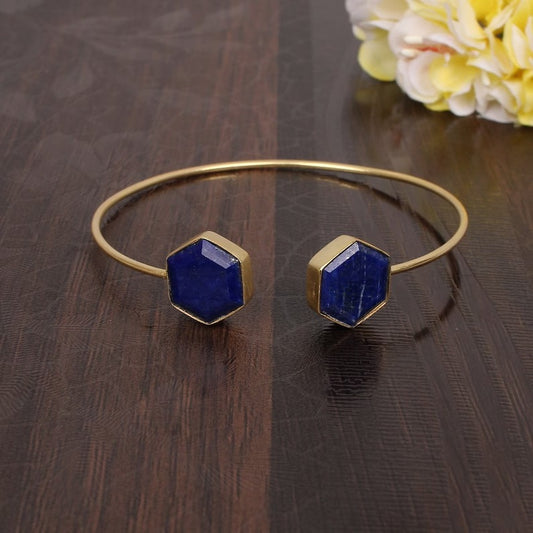 Exquisite 13X12MM Hexagon Lapis Lazuli Bar Bracelet