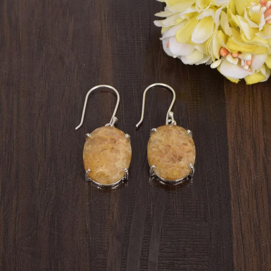 Natural Yellow Aventurine 925 Silver Dangle Earrings