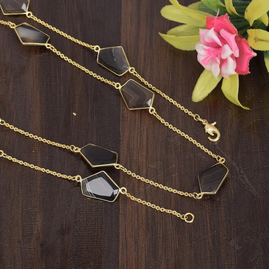 Gold Plated Natural Botswana Agate Necklace