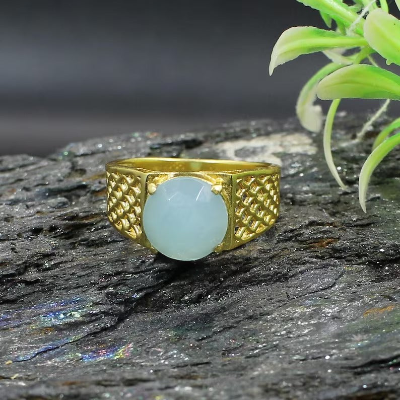 Aqua Chalcedony Gemstone 92.5 Sterling Silver Ring