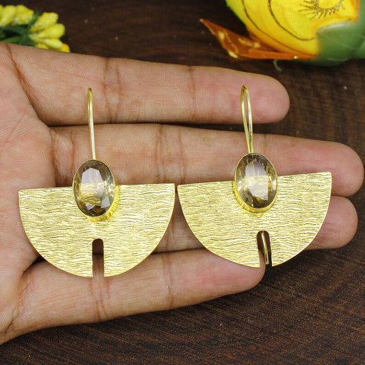 Smoky Hydro Gold Plated Brass Earrings