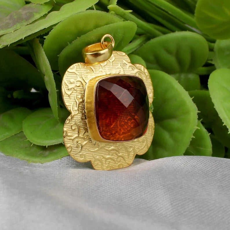 Gold Plated Dark Citrine Hydro Pendant