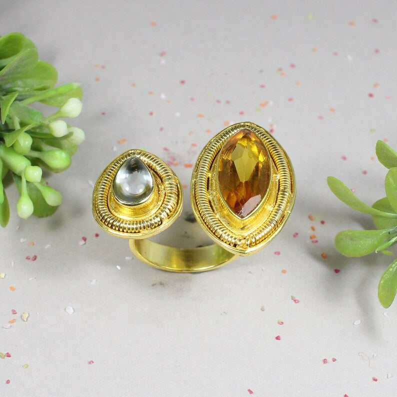 92.5 Sterling Silver Citrine Gemstone Gold Plated Ring