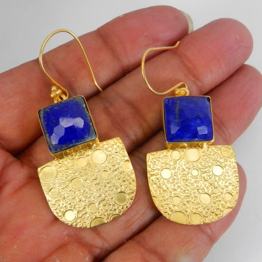 Lapis Lazuli Brass Gold Plated Earrings