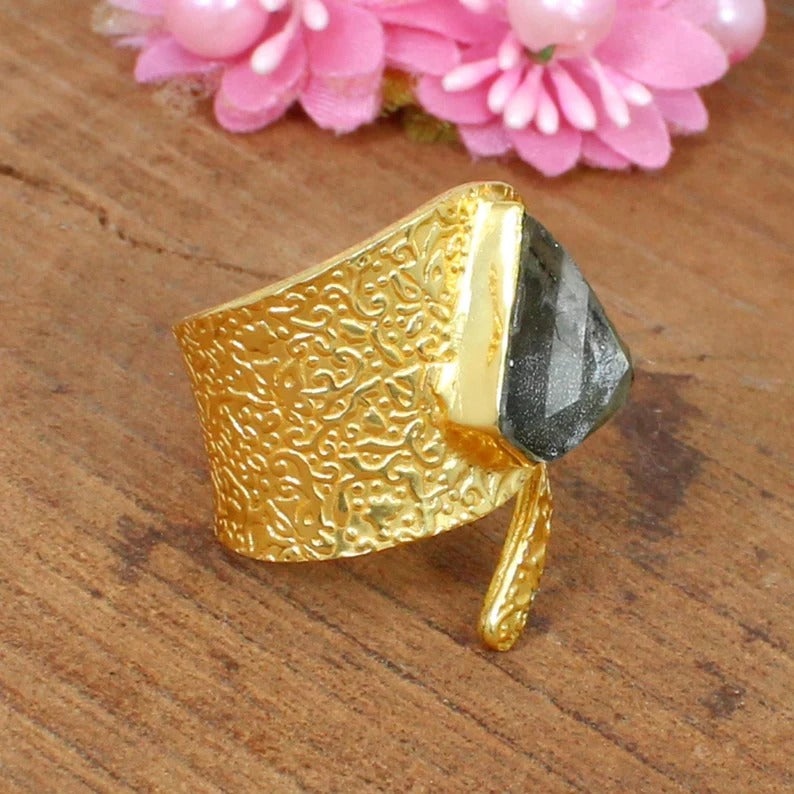 Gold Plated Crystal Pyrite Ring