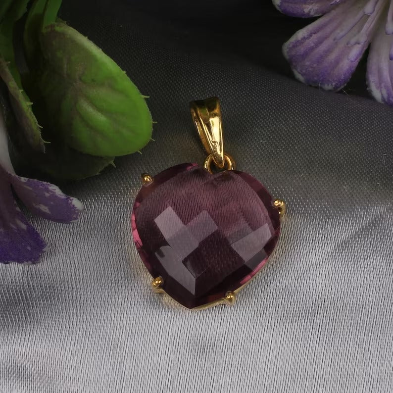 Pink Amethyst Gemstone Brass Pendant