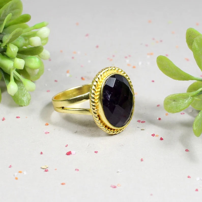 Natural Black Onyx Gemstone 925 Sterling Silver Ring