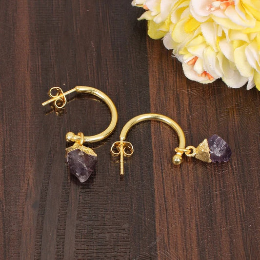 Raw Amethyst Brass Earring