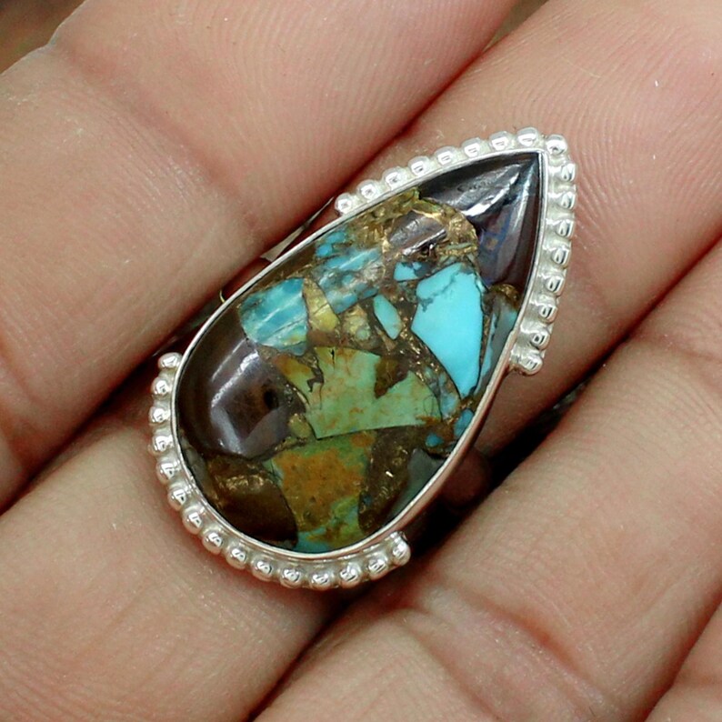 Pear Mohave Mexican Copper Turquoise Sterling Silver Ring