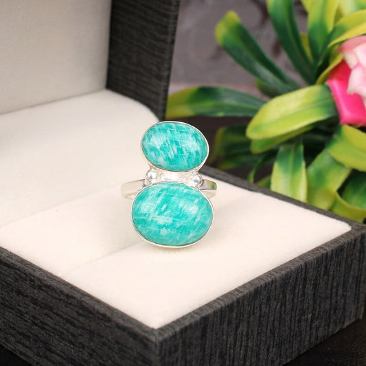 Natural Amazonite Gemstone Designer 92.5 Sterling Silver Ring