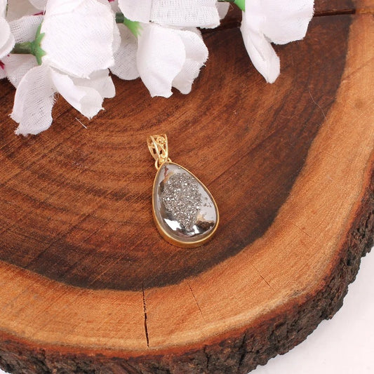 Black Druzy Gold Plated Charm Pendant