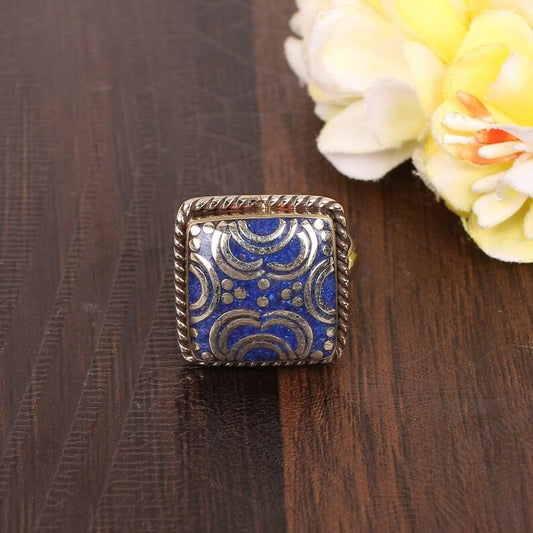 Brass Blue  Tibetan Ring