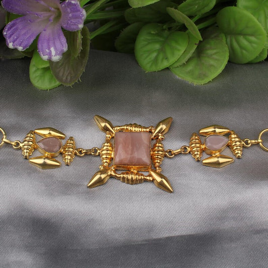 Peach Moonstone Gold Plated Gemstone Bracelet