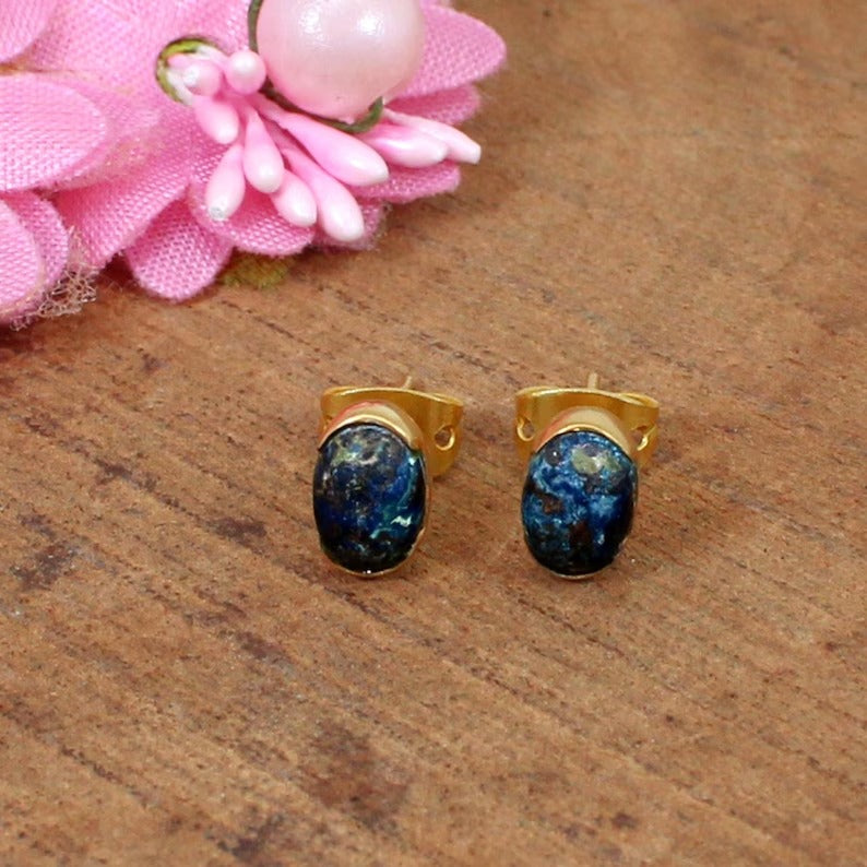 Everyday Wear Chrysocolla Gold Plated Brass Earrings