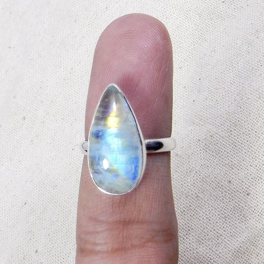 Natural Rainbow Moonstone Gemstone 925 Sterling Silver Ring