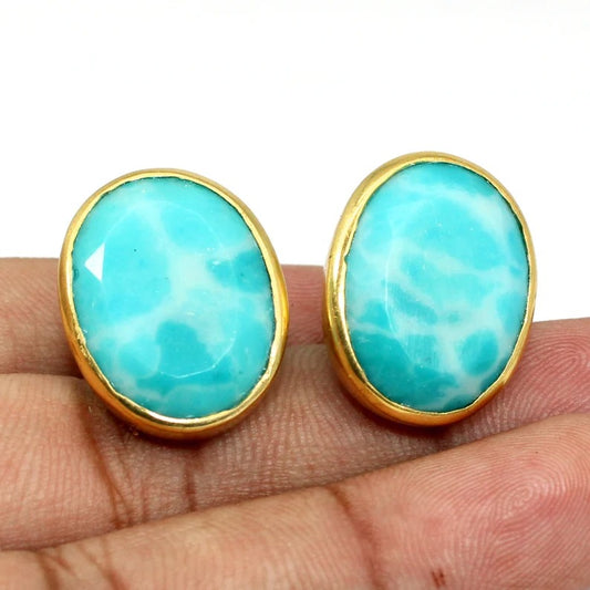 Oval Larimar Gemstone Earrings