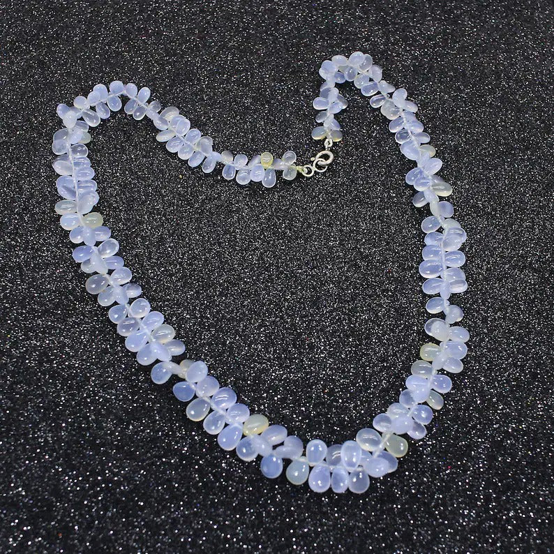 925 Sterling Silver Natural Chalcedony Beaded Necklace