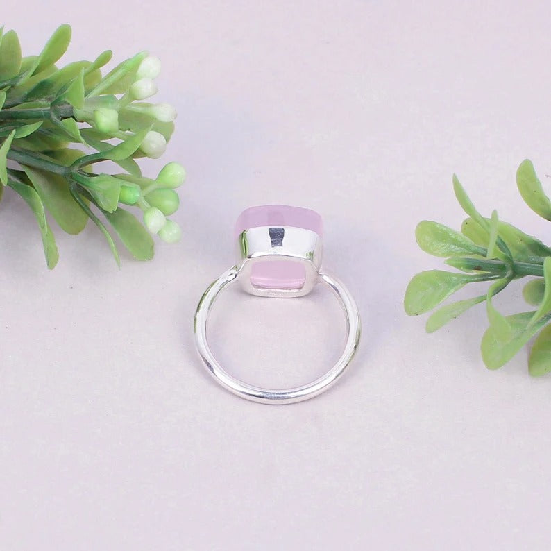 925 Sterling Silver Rose Quartz Gemstone Handmade Ring