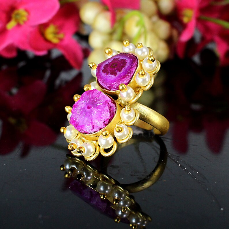 Pink Solar Druzy Gemstone Ring