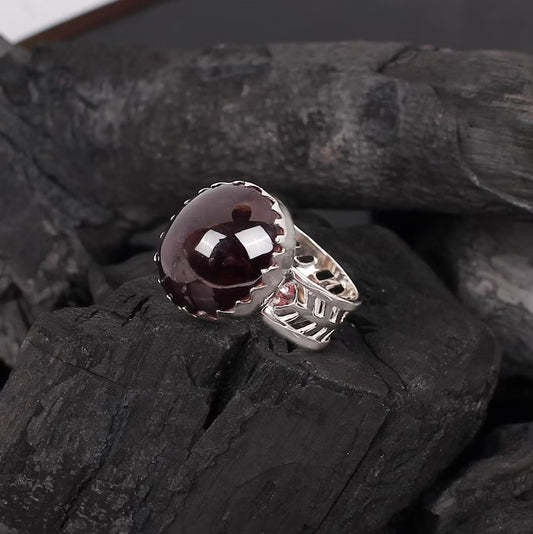 Natural Star Garnet Gemstone 92.5 Sterling Silver Ring