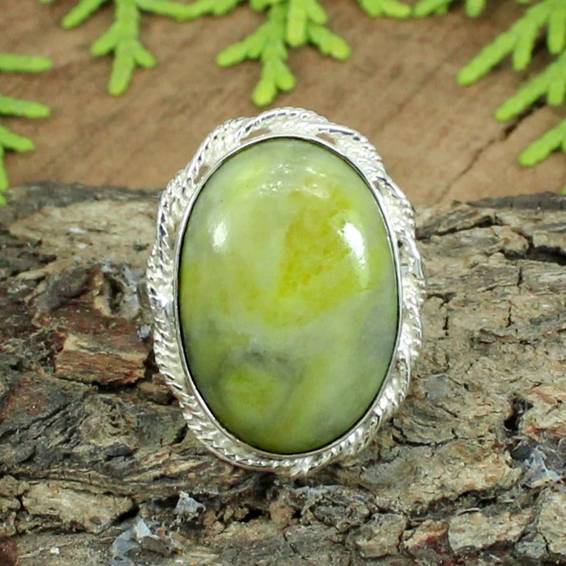 Serpentine Gemstone 9235 Silver Ring