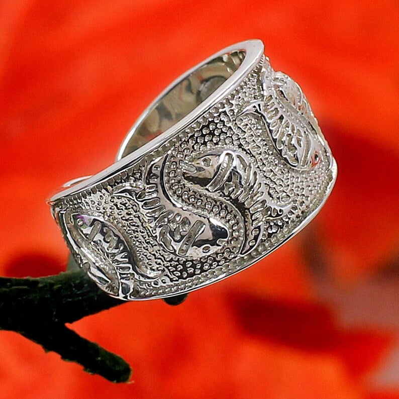 Fish Textured 92.5 Sterling Silver Band