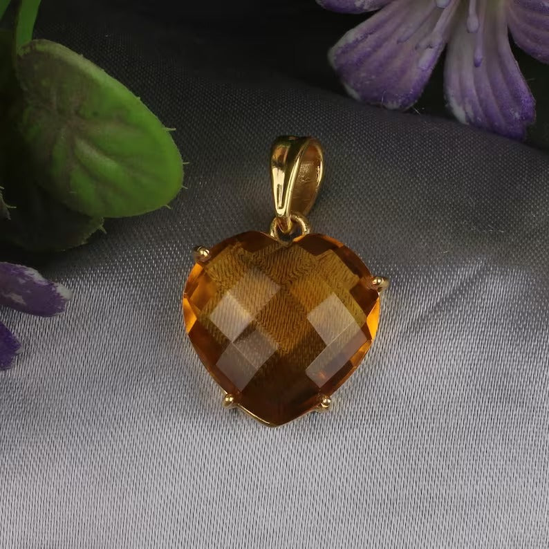 Gold Plated Dark Citrine Gemstone Pendant