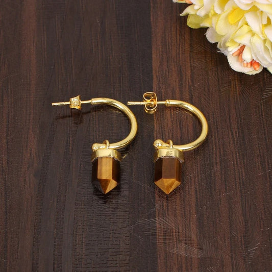 Tiger Eye Half Hoop Earring