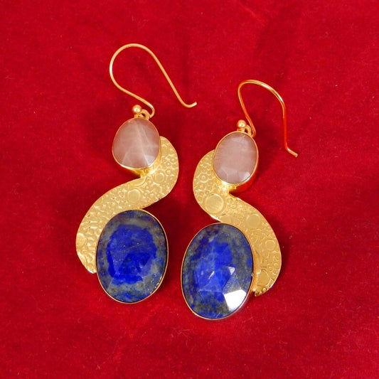 Lapis Lazuli & Peach Moonstone Earrings