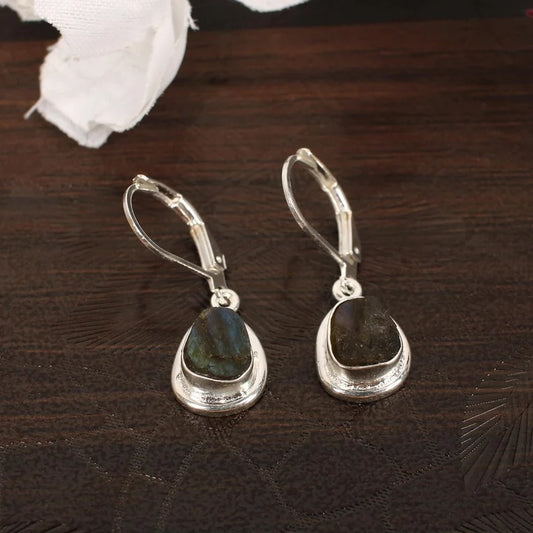 Labradorite Raw Gemstone Dangle Earrings