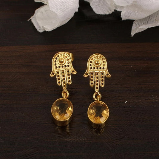 Citrine Gemstone Gold Plated Earrings