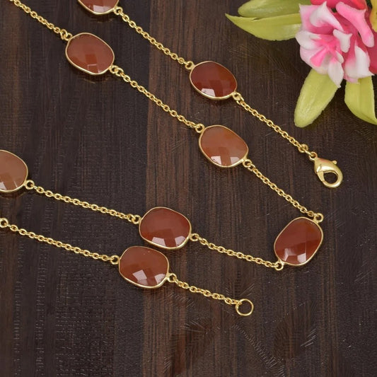 Natural Red Onyx Oval Connector Necklace