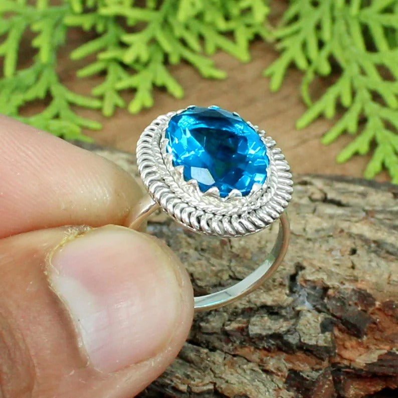 Blue Topaz Gemstone 92.5 Sterling Silver Ring