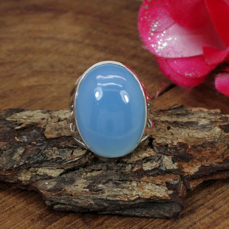 Blue Chalcedony 92.5 Sterling Silver Ring