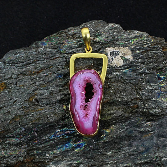 Pink Druzy Bezel Set Pendant