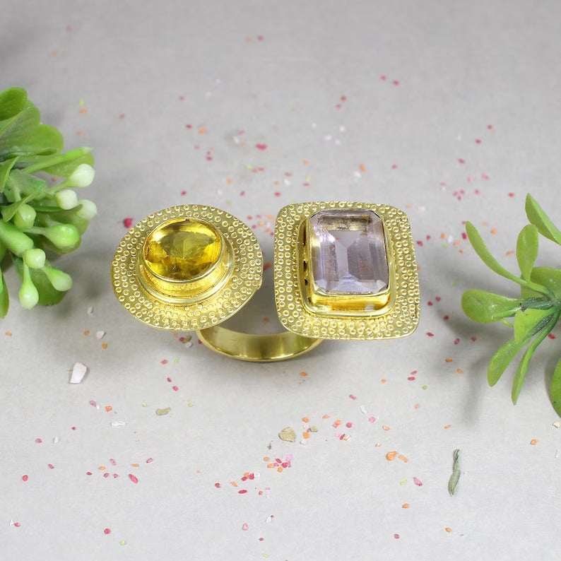 925 Sterling Silver Citrine & Amethyst Gemstone Ring