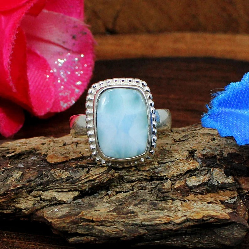 Natural Larimar 92.5 Sterling Silver Ring