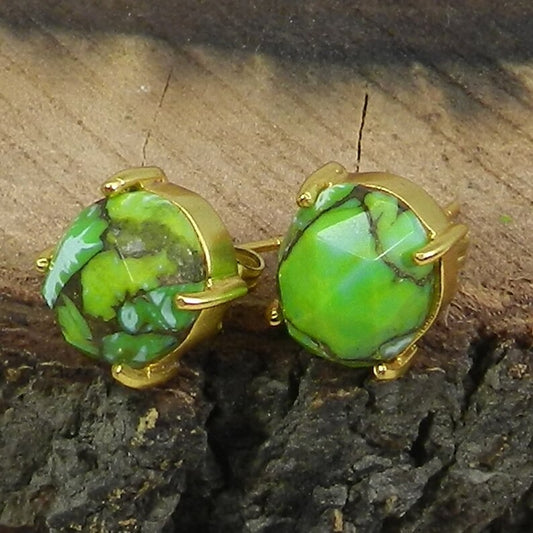 Gold Plated Green Mohave Copper Turquoise Stud Earrings