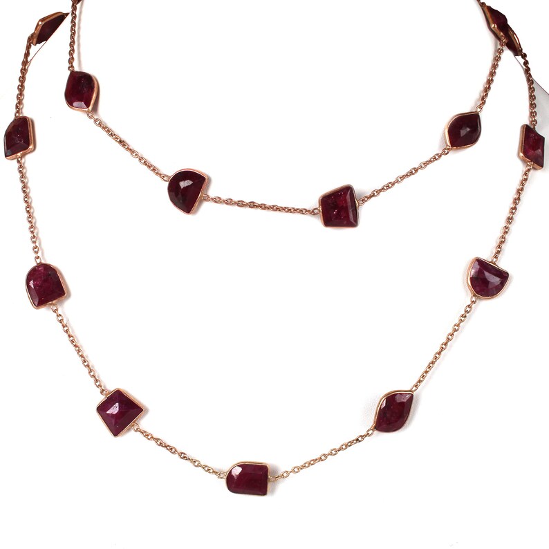 Ruby Corundum Rose Gold Plated Brass Necklace