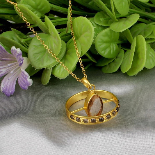 Natural Smoky Quartz And Champagne Hydro Brass Gold Plated Necklace