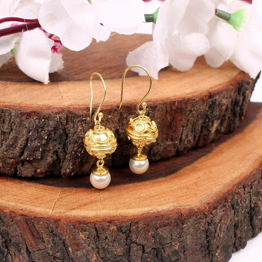 White Pearl Gemstone Gold Plated Earrings