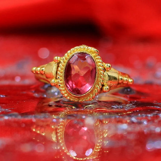 Pink Tourmaline Gold Plated Ring