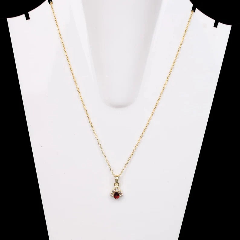 Natural Garnet Gold Plated 92.5 Sterling Silver Necklace