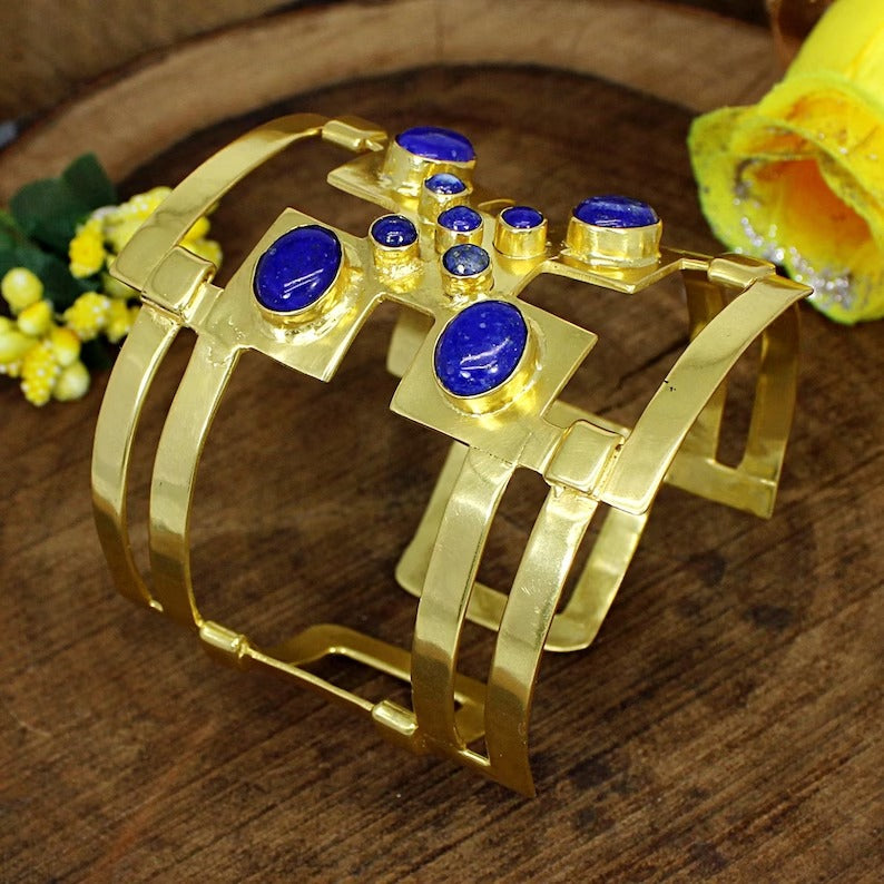 Gold Plated Lapis Lazuli Gemstone Bracelets