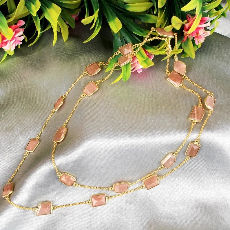 Natural Peach Moonstone Necklace