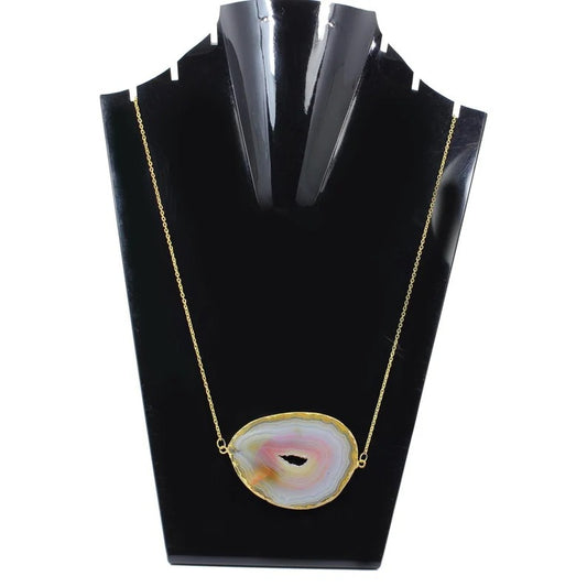 Slice Agate Gemstone Gold Plated Brass Necklace