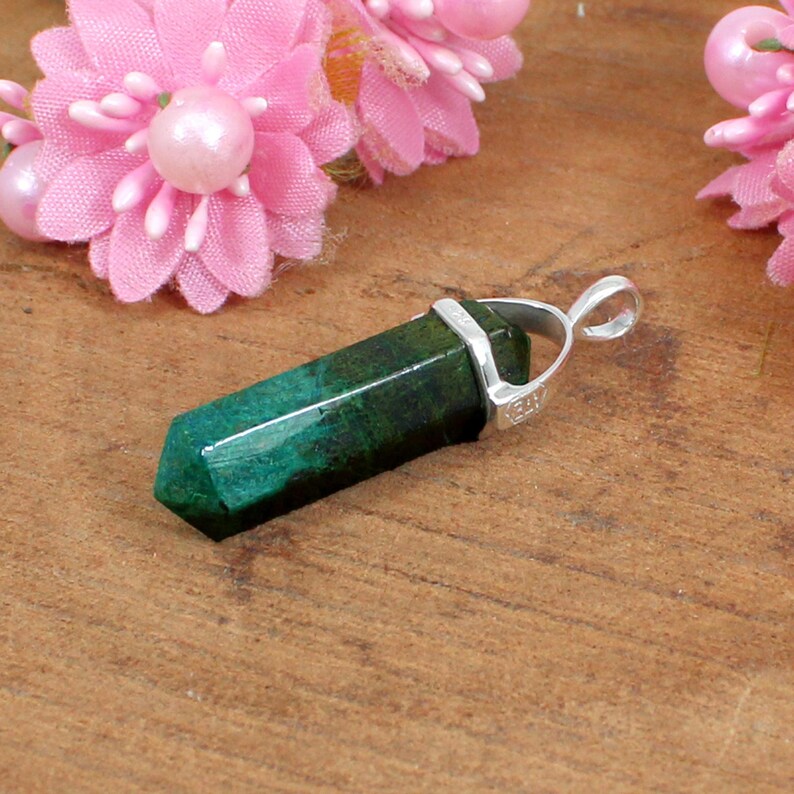 Chrysocolla Pendant Double Terminated Bail Pencil Point Pendant Necklace