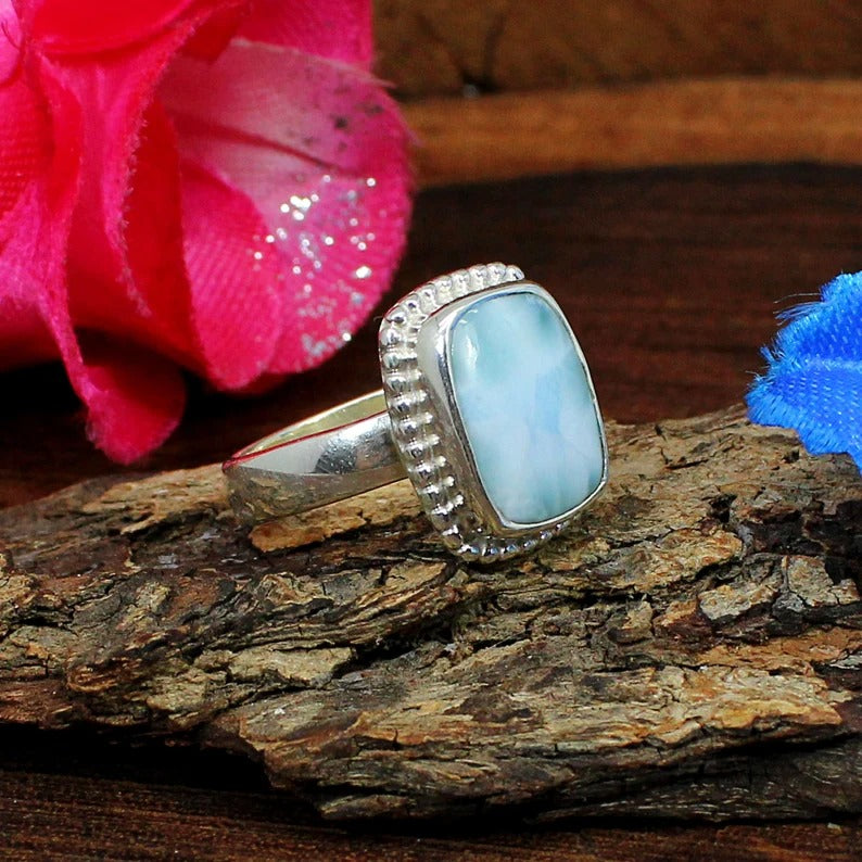 Natural Larimar 92.5 Sterling Silver Ring