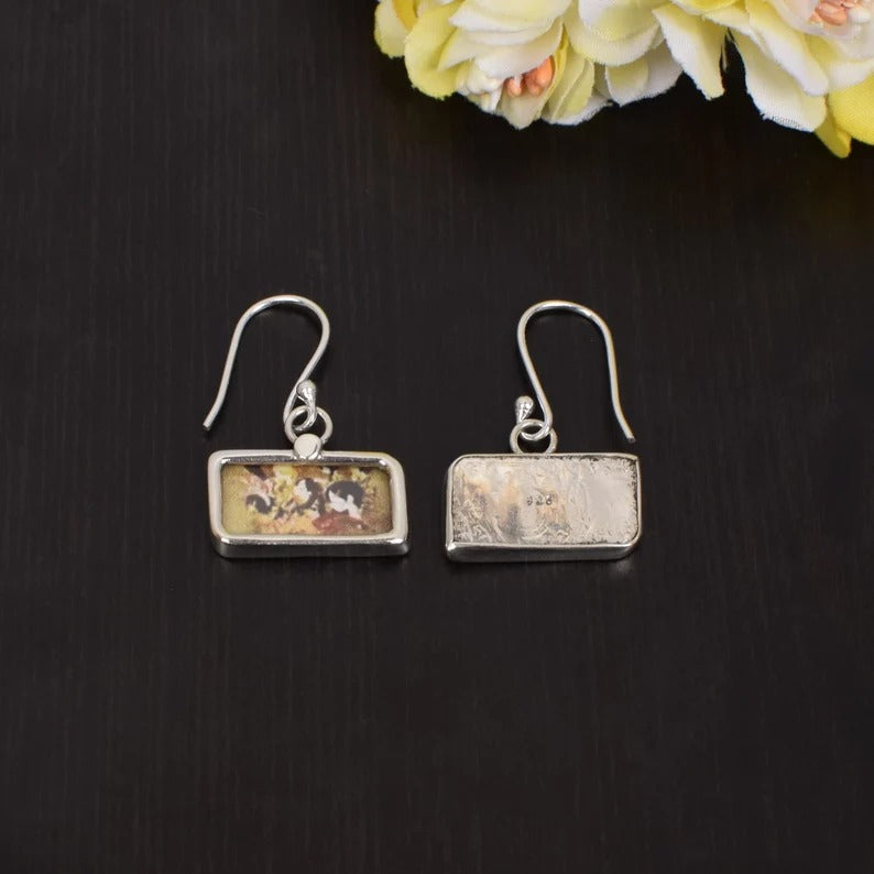 92.5 Sterling Silver Rectangle Painting Frame Earrings